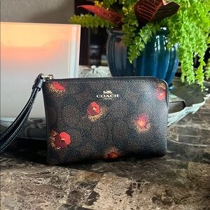 Coach Brown Floral Wristlet